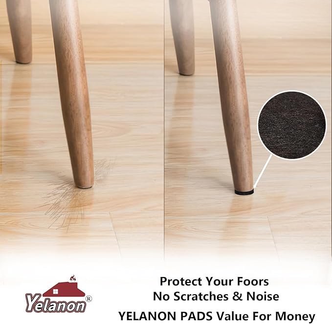 Yelanon Felt Furniture Pads -60 Pcs Premium Felt Pads for Chair Legs Furniture, Floor Protectors for Hardwood Floors, Brown
