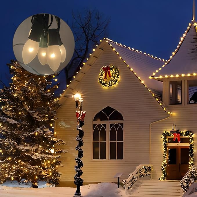 25 Pack C9 Frosted White Christmas Light Bulbs,C9 Incandescent Glass Bulbs for Outdoor Indoor String Light,C9/E17 Candelabra Base 7 Watt Great for Night Light and Christmas Decorations