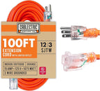12 Gauge Extension Cord 100 ft, 12/3 SJTW 100 Foot Heavy Duty 3 Prong, Weatherproof Outdoor Power Cord Orange 15 Amp, Great for Major Appliances