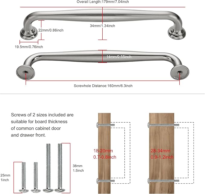 TUNNY 10 Pack Cabinet Handles-6.3"/160mm Screw Spacing Brushed Nickel Furniture Hardware Handles for Kitchen Cabinets Bedroom Dresser Wardrobe Cabinet Pulls