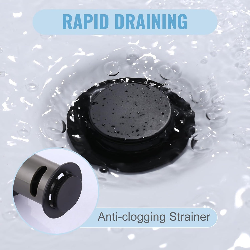 ALEASHA Bathroom Sink Drain with Overflow Vessel Sink Stopper,Pop Up Drain for Bathroom Sink Pop Up Drain Stopper for Hair Catcher,Matte Black