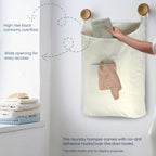 The Fine Living Co. Hanging Laundry Hamper with Over Door Hooks & Adhesive, Durable Space Saving Laundry Bag with Zipper and Wide Open Top, Hanging Dorm Laundry Hamper 18"x4.75"x28" (Beige-L)