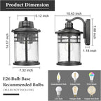 Darkaway 2 Pack Large Outdoor Porch Lights Wall Mount, 15inch Outdoor Light Fixtures Sconces Wall Lighting with Seeded Glass Exterior Lights for Patio Yard House Hallway Doorway Garage