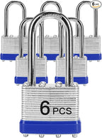 Padlocks with Same Key, LQYN 6 Pcs Laminated Keyed Padlock (1-9/16", 40mm), Keyed Alike Locks, Long Shackle, for Storage Locker, Hasp Latch, Toolbox, Sheds