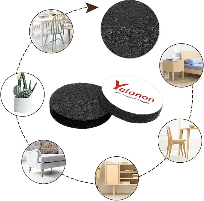 Yelanon Felt Furniture Pads for Hardwood Floors -24 Pcs 2.5" Premium Felt Pads for Chair Legs, Floor Protectors for Furniture, Black