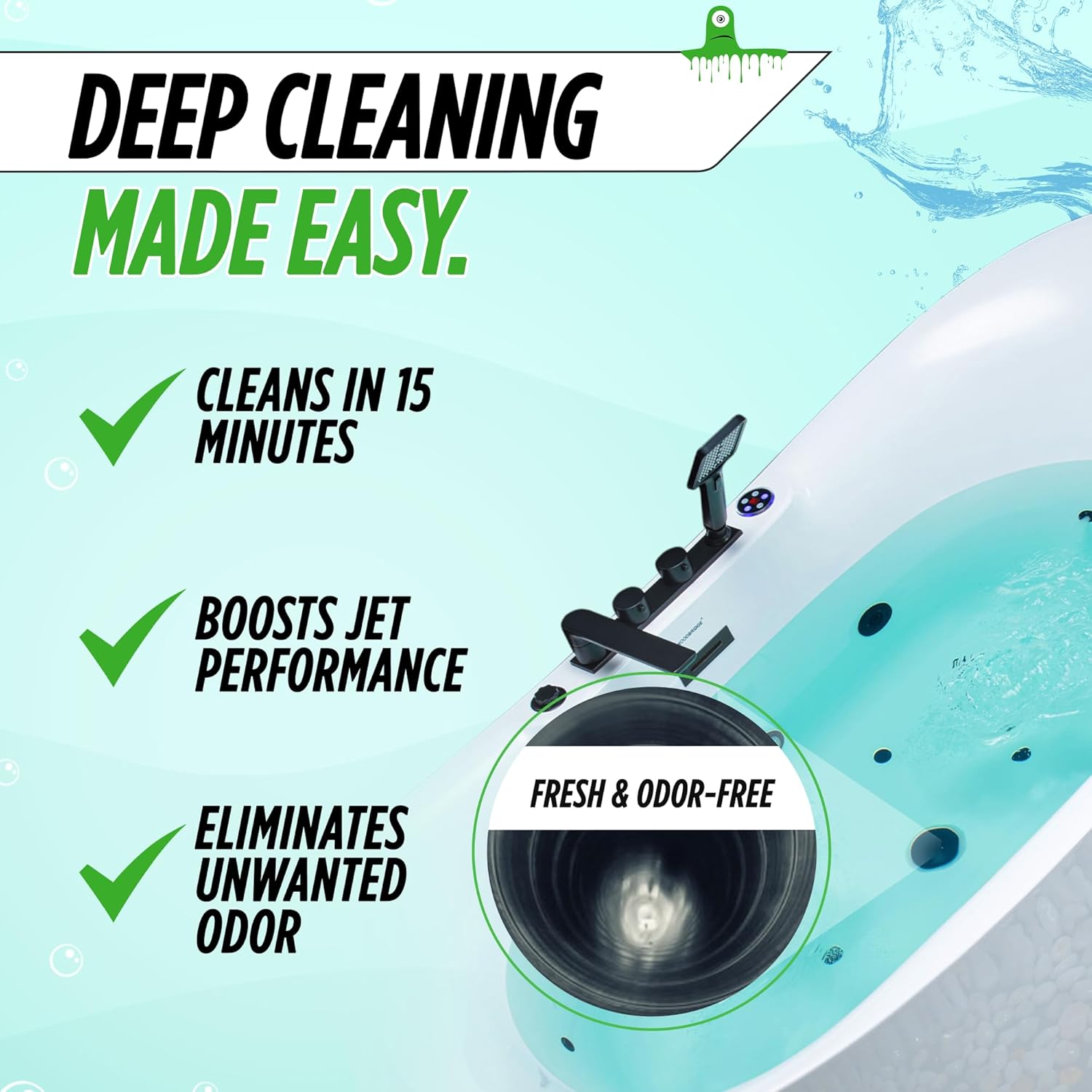 Oh Yuk Jetted Tub Cleaner for Jacuzzis, Bathtubs, Whirlpools, The Most Effective Jetted Tub Cleaner, Septic Safe, 4 Cleanings per Bottle - 16 Ounces