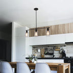 Black Kitchen Island Lighting 3-Light Modern Pendant Light Fixture with Glass Shades Rustic Farmhouse Chandelier Hanging Light Fixtures for Kitchen Island Living Dining Room Bedroom Foyer