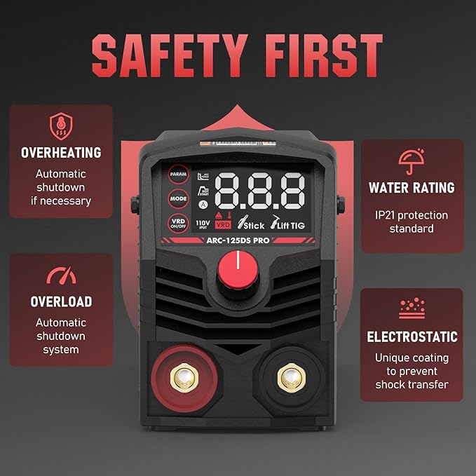 YESWELDER 125Amp Mini Stick Welder Large LED Display with Lift TIG Torch, IGBT ARC Welding Machine, 110V Hot Start Portable MMA Welder Machine, Arc force