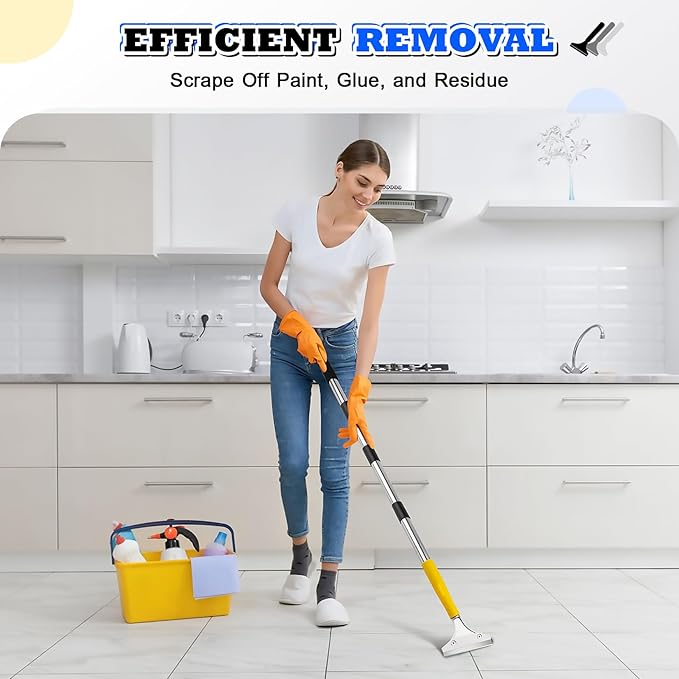 DIYSELF Scraper Tool 5.4ft (65in) Adjustable Floor Scraper Long Handle Heavy Duty Paint Scraper 4 Inch Razor Blade Scraper for Windows Glass Cleaning Shower Gum Tile Scraper Ceiling Scraper