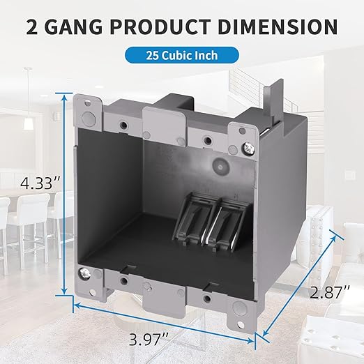 100 PK Old Work Electrical Outlet Box 2 Gang, 25 Cubic Inch Plastic Remodel Drywall Junction Boxes, ETL Listed to UL514C and UL263, Fire Rated for Two Hours