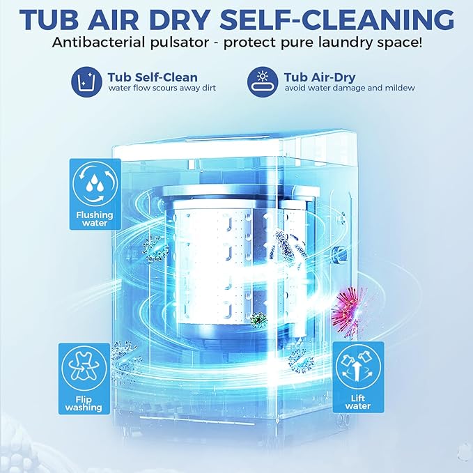 Nictemaw Portable Washing Machine 20Lbs Portable Washer Machine with Drain Pump, 2.8 Cu.ft Compact Washer with 10 Programs 8 Water Levels Small Washing Machine for Apartment, Home, Dorms, Rv