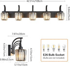 Modern Bathroom Vanity Light, 5-Light Black Wall Sconce with Crystal Accents, Over Mirror Bathroom Lighting Fixture, 42.51" Long Dimmable Vanity Lamp for Makeup, Easy Installation