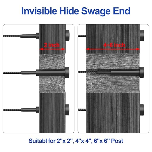 CKE 10 Pairs Black Invisible Cable Railing Kit,1/8" Swage Tensioner Hardware and Terminal Hidden T316 Stainless Steel Invisible Receiver and Swage Stud End for 2"x2" 4"x4" Wood/Metal Post Deck BCR31