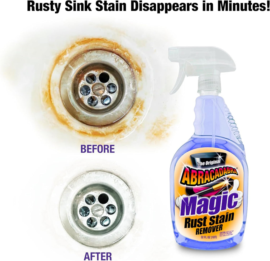 Abracadabra® Magic Rust Remover 32oz – Rust Stain, Hard Water & Calcium Remover for Concrete, Fiberglass, Glass, fabrics, Vinyl, Metals, Carpet & More – Fast & Powerful Cleaning for Home & Outdoor Use