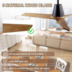 52" Ceiling Fans Without Lights, Solid Wood Ceiling Fan with Remote Control and DC Motor, Ceiling Fan no Light with 3 Blades, Indoor Outdoor Ceiling Fans for Patios, Bedroom-Black + Walnut