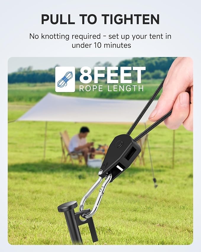 Fondwell 1/8" Adjustable Grow Light Hangers: 8 Pack of Tie Downs Rope - Small Ratchet Straps for Various Hanging and Strapping