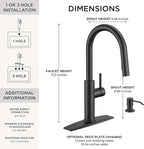 FORIOUS Kitchen Faucet with Soap Dispenser, Modern Matte Black, Single Handle High Arc Stainless Steel Kitchen Sink Faucet with Pull Down Sprayer, 1 or 3 Hole Deck Mount for RV, Laundry, Outdoor