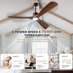 60" Smart Ceiling Fan with Lights,Outdoor Ceiling Fan Work with Alexa/Gg/App/Remote,3-Color Light Dimmable 6-Speed Quiet Reversible for Patio Porch Living Room,Dark Walnut