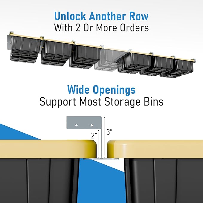 HANDT Overhead Garage Storage Rack, Connectable Heavy Duty Metal Ceiling Rails For Garage Storage Organization Shelving System, Hanging Racks For Tote Containers, Supports Up To 3 Bins, 2 Sets Gray