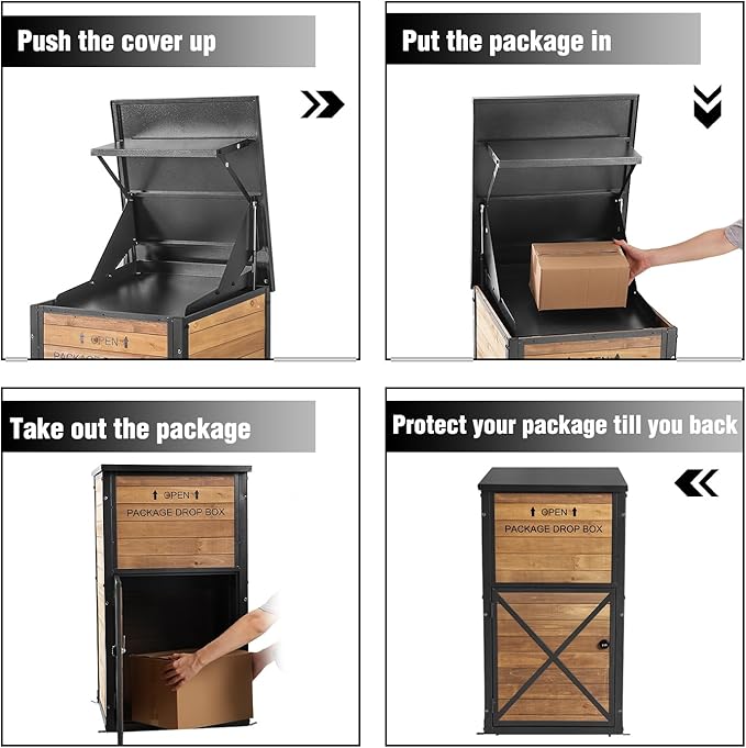 Outdoor Package Delivery Box with Lock - Weatherproof Parcel Drop Boxes for Porch, Anti-Theft Design, Wood-Grain Decorative Mailboxes for Secure Mail & Packages