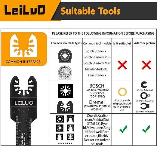 LEILUO 55-Piece Multitool Blades Kit Titanium and Japanese Tooth for Wood Nails Drywall Universal Multi Tool Accessories Storage Bag Included Compatible with DeWalt Makita Dremel and More