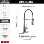 Delta Essa Pro Style Commercial Kitchen Faucet with Pull Down Sprayer, Brushed Nickel Single Hole Kitchen Sink Faucet, Single Handle, Arctic Stainless 9613-AR-DST