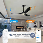 52 Inch Black Smart Ceiling Fan with Lights, Outdoor Ceiling Fan for Patio, 3 Blades Wood Ceiling Fan with Quiet Reversible DC Motor, Indoor Exterior Modern Ceiling Fan with Alexa/App/Remote Control