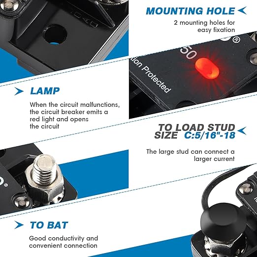 GLOSO E9AL LED Switch Breaker for Marine RV Truck Hi-Amp Circuit Breaker (175A)