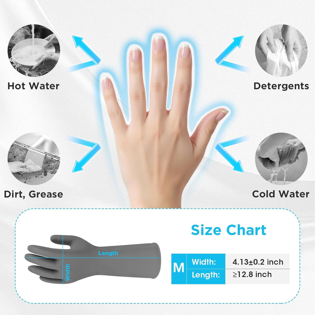 2 Pairs Household Gloves for Cleaning Rubber Dishwashing Gloves Reusable No-slip Water Resistant Medium for Women and Men（Pink+Grey）