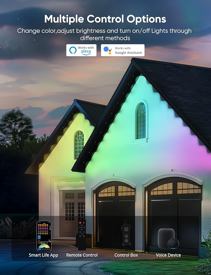 Permanent Outdoor Lights 50ft,RGBW Eaves Light with 36 LED Lights,111+ Scenes Modes Outdoor Lighting, Waterproof Permanent Light for Daily Holiday Halloween Decorations, Compatible with Alexa,Black