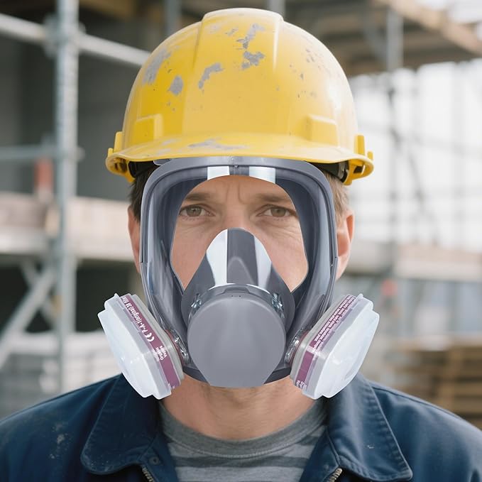 Full Face Reusable Respirator Gas Mask with Filter for Chemical Painting Dust Epoxy Welding Construction Works