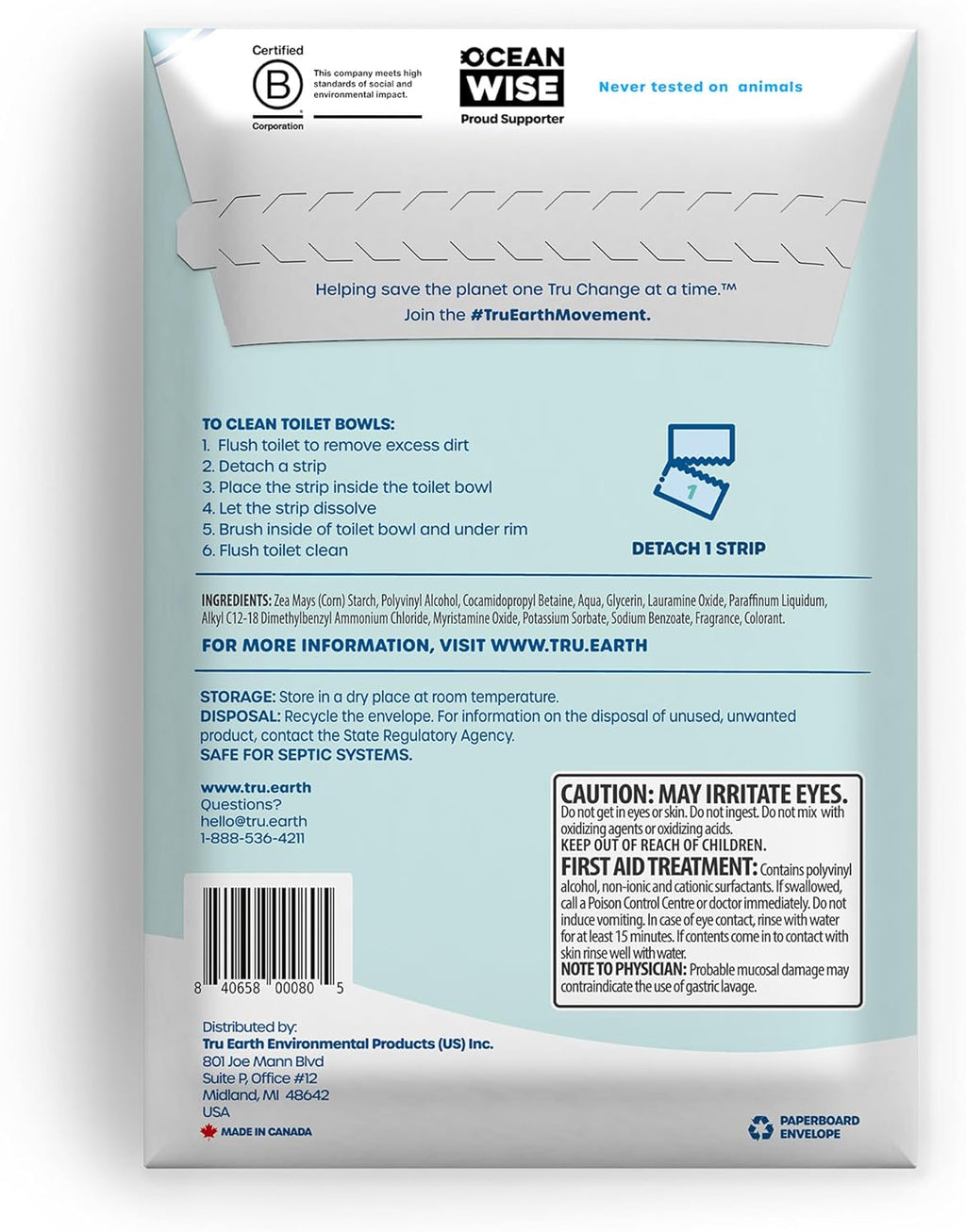 Tru Earth Toilet Bowl Cleaner Eco-Strips | Plastic Jug-Free, Septic-Safe For Cleaning | Easy to Use | 48 Strips