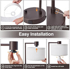 Luvkczc Table Lamp for Bedroom Set of 2 with USB C+A Ports - Fully Stepless Dimmable Bedside Lamp with Linen Lampshade - Contemporary Lamp for Living Room Reading Office, 2 Bulbs Included (Red Brown)