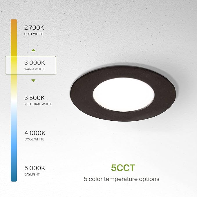 ASD 6 Pack 3 Inch LED Recessed Light 6W, 5 CCT 2700K-5000K CRI90+, IC Rated Ultra Thin Dimmable Ceiling Lights with J Box, Canless Wafer Downlight, Round Slim Panel Lighting, UL Energy Star, Black