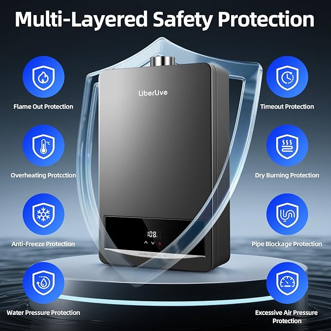 Propane Gas Tankless Water Heater, Indoor Max 3.6 GPM, 85,000 BTU On Demand Instant Hot Water Heater Propane Gas with LED Temperature Control Panel, 1/2" NPT Connector Size, CSA Certified, Gray