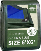 RAINDEWAY Small Waterproof Tarp 6x6 Feet,10.5 Mil Tarps Heavy Duty Waterproof with Metal Grommets and Reinforced Edges,UV Resistant,Durable,Green/Blue Tarp