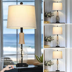 28" Tall Coastal Table Lamps Set of 2, Glass Black Modern Table Lamps with 3-Way Dimmable Touch Control Fairy Lights & Type-C Charging, Beach Nautical Bedside Lamps for Living Room Bedrooms End Table