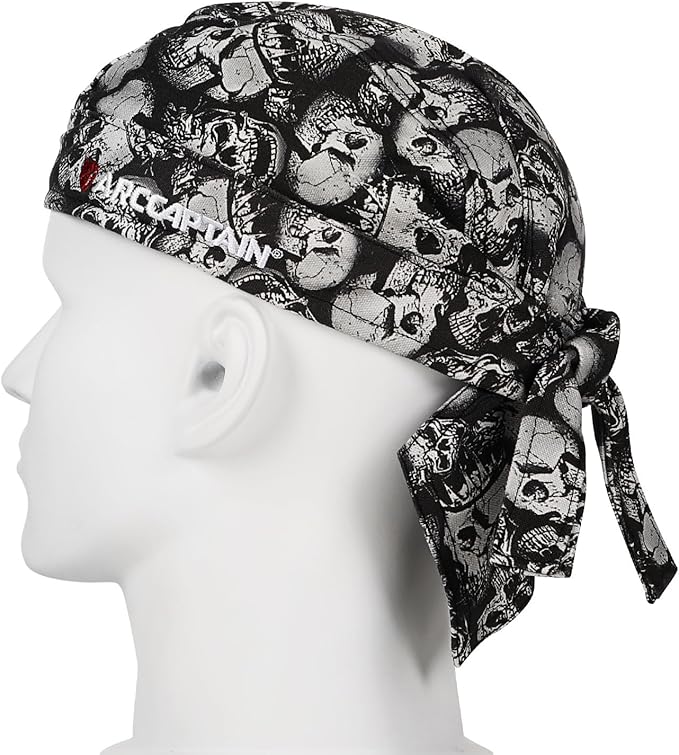 ARCCAPTAIN 2PC Welding Doo Rag, Welding Cap, Protective Welders Cap, Welding Hats for Men, Fireproof Cotton and Durable for Safety, Skull, M Size