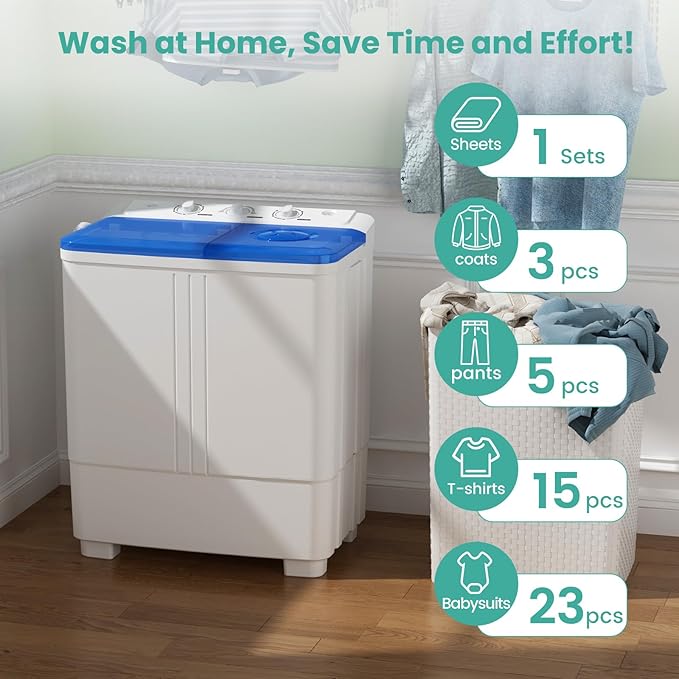 Auertech 20 Lbs Portable Washing Machine, Portable Washer for Apartment with 12 Lbs Washer, 8 Lbs Spinner, Mini Compact Top Load Washing Machine for RV Dorm