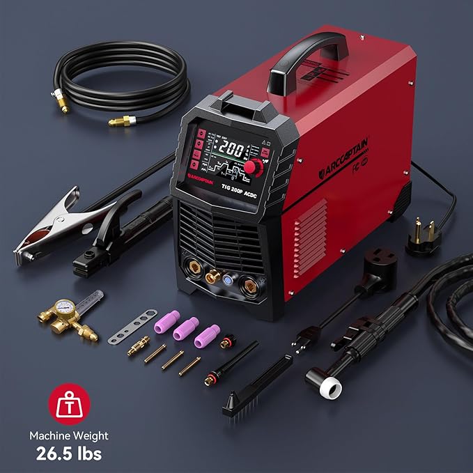 ARCCAPTAIN TIG Welder AC/DC 200Amp with Pulse, Aluminum TIG Welder 110V/220V TIG Welder with Square/Triangular Wave/Stick/MMA/Spot 7 in 1 MultiProcess Welding Machine