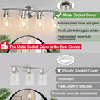 4-Light Bathroom Light Fixtures, Brushed Nickel Modern Vanity Lights Over Mirror with Clear Glass Shade, Bathroom Wall Lamp for Mirror Kitchen Living Room Hallway Cabinet Porch Bedroom Reading room