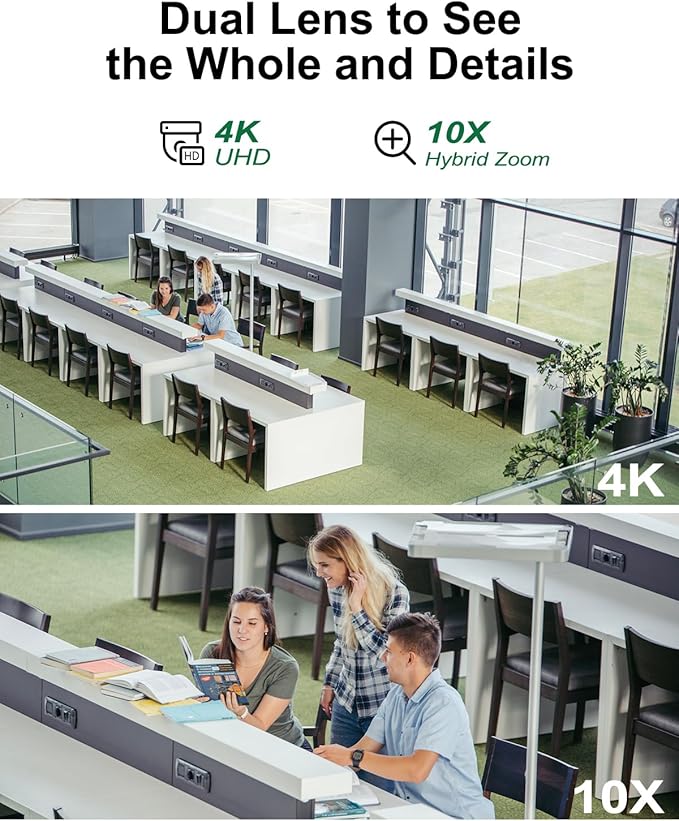 4K Security Camera System Wireless, Dual Lens 4MP+4MP 10X Zoom 2.4G/5G PTZ Cameras for Outdoor Home Security, Auto Tracking, 10” Monitor NVR Pre-Installed with 1TB HDD, 24/7 Record