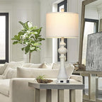 28" Farmhouse Lamps Set of 2, Vintage 3-Way Dimmable Touch Control Table Lamps with USB A+C Fast Ports & AC Outlets, Rustic Traditional Classic Bedside Nightstand Lamps for Living Room Bedroom White