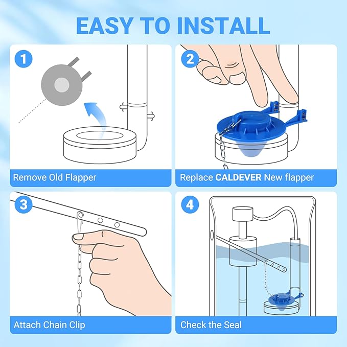 Toilet Flapper Replacement 2 Inch - Compatible with Most American Standard Kohler Fluidmaster Toto Gerber Toilets Tank Water Saving Rubber Flush Valve Flapper with Stainless Chain Blue 3 Pack