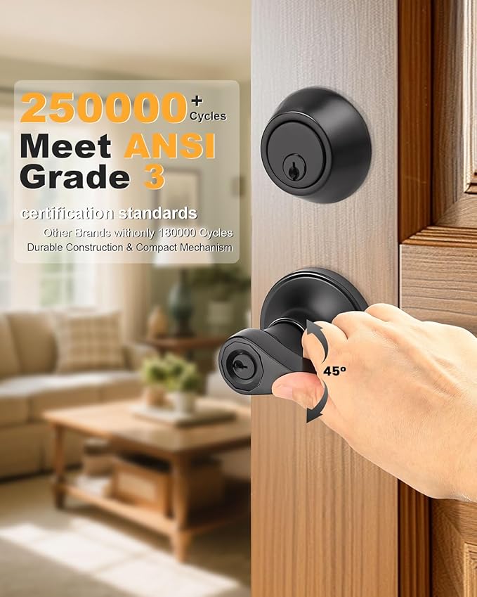 Gobrico 6 Keyed-Alike Entry Lever and Single Cylinder Deadbolt Combination Locksets,Black Finished,for Right-Handed and Left-Handed Doors