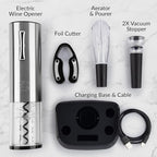 Zulay Kitchen Electric Wine Opener 5-Piece Gift Set with Charging Base - Foil Cutter, Aerator & Pourer, Vacuum Stoppers - Automatic Wine Bottle Corkscrew Opener For Smooth & Fast Uncorking