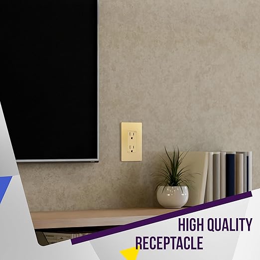 ENERLITES, Gold Elite Series Decorator Receptacle Outlet Child Safe Tamper-Resistant, Self-Grounding, 2-Pole, Residential Grade, 15A 125V, UL Listed, 61501-TR-GD