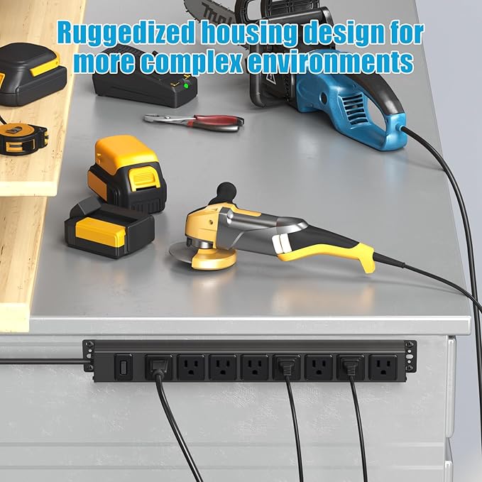 HHSOET Magnetic Mount Power Strip, 8 Outlet Mountable Socket, Metal Heavy Duty Surge Protector, Gaming Table Outlet, Easy to Fix Without Drilling or Taping, 3FT Extension Cord.(Black)