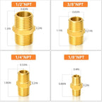 GASHER 8PCS Brass Pipe Fitting Hex Nipple Kit 1/8 inch 1/4 inch 3/8 inch 1/2 inch
