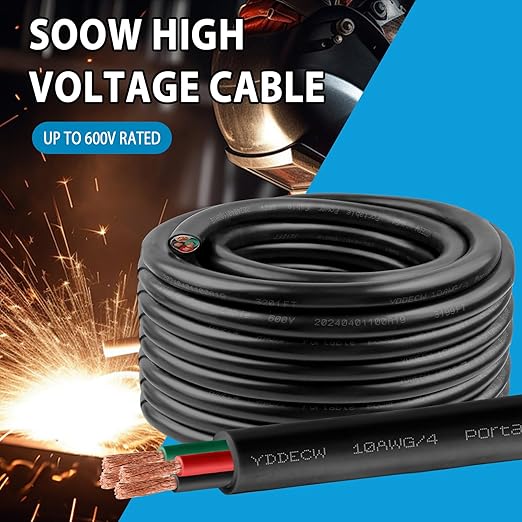 200ft 10/4 10 AWG Portable Power Cable (4 Conductor) - SOOW 600V 10 Gauge Electric Wire for Motor Leads, Portable Lights, Battery Chargers and Machinery - 4 Conductor - 200 Feet Electrical Cord